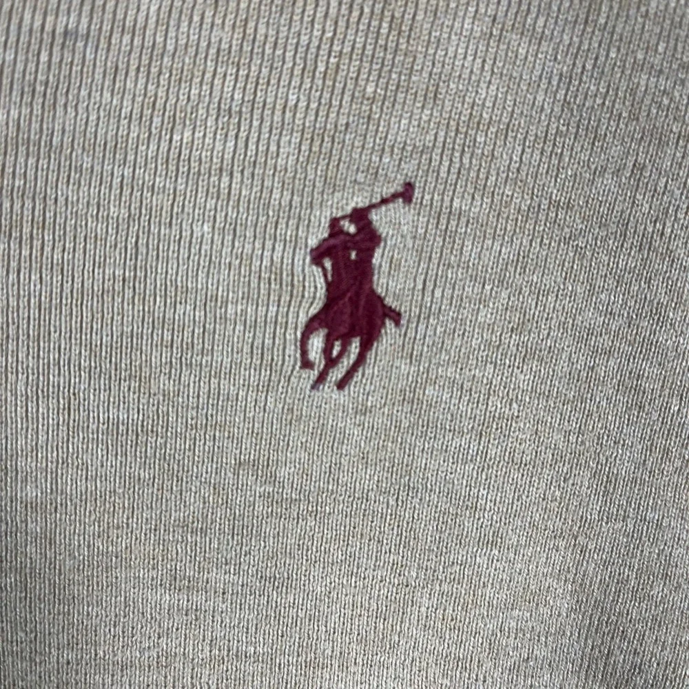 VTG Polo Ralph Lauren V-Neck Sweater Mens S Tan Beige 100% Pima Cotton Pony Logo